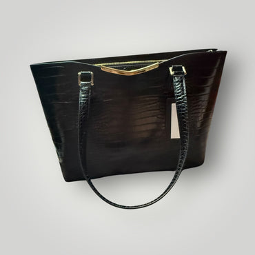 Calvin Klein Black Croc-Embossed Tote Bag