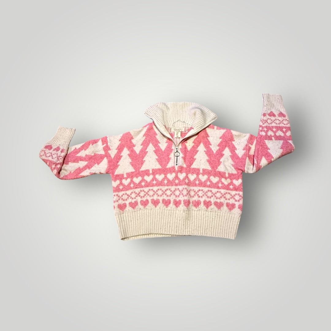 Simpson Girls Size XS Pink & Cream Fair Isle 1/4 Zip Sweater