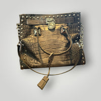 Michael Kors Croc Embossed Studded Metallic Tote Bag