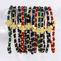 Assorted 4mm Crystal Stretch Bracelets with Single Cross