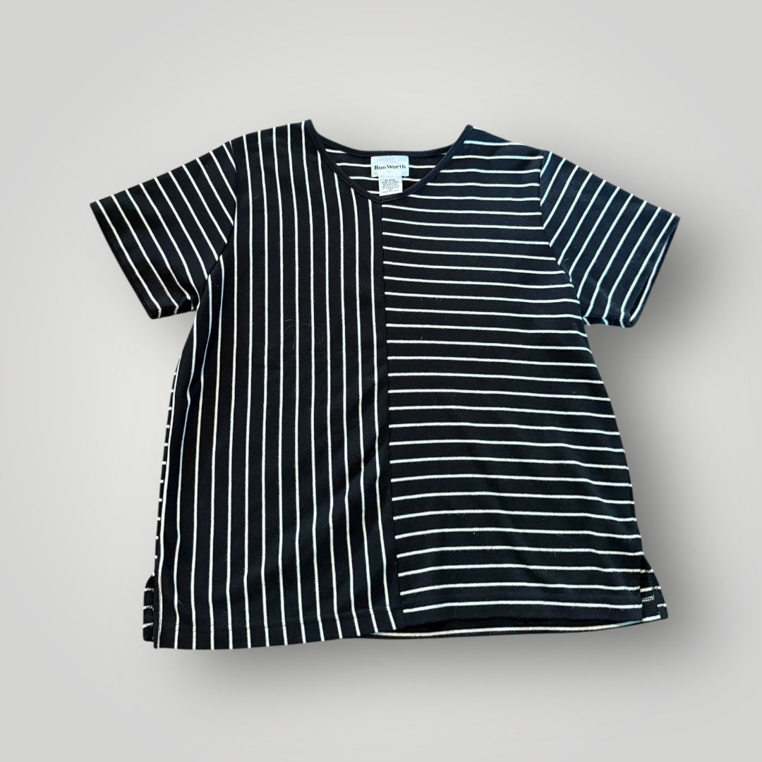 BonWorth Split Stripe Short Sleeve Top Petite Small