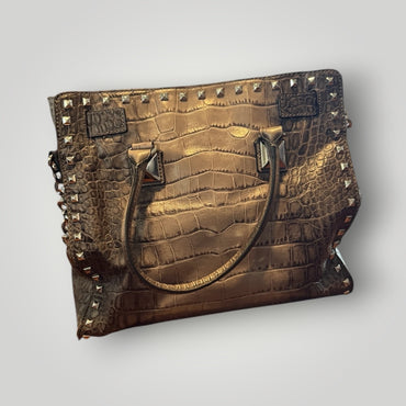 Michael Kors Croc Embossed Studded Metallic Tote Bag