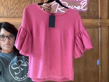 Mauve Pink Express Short Sleeve Knit Top, Medium