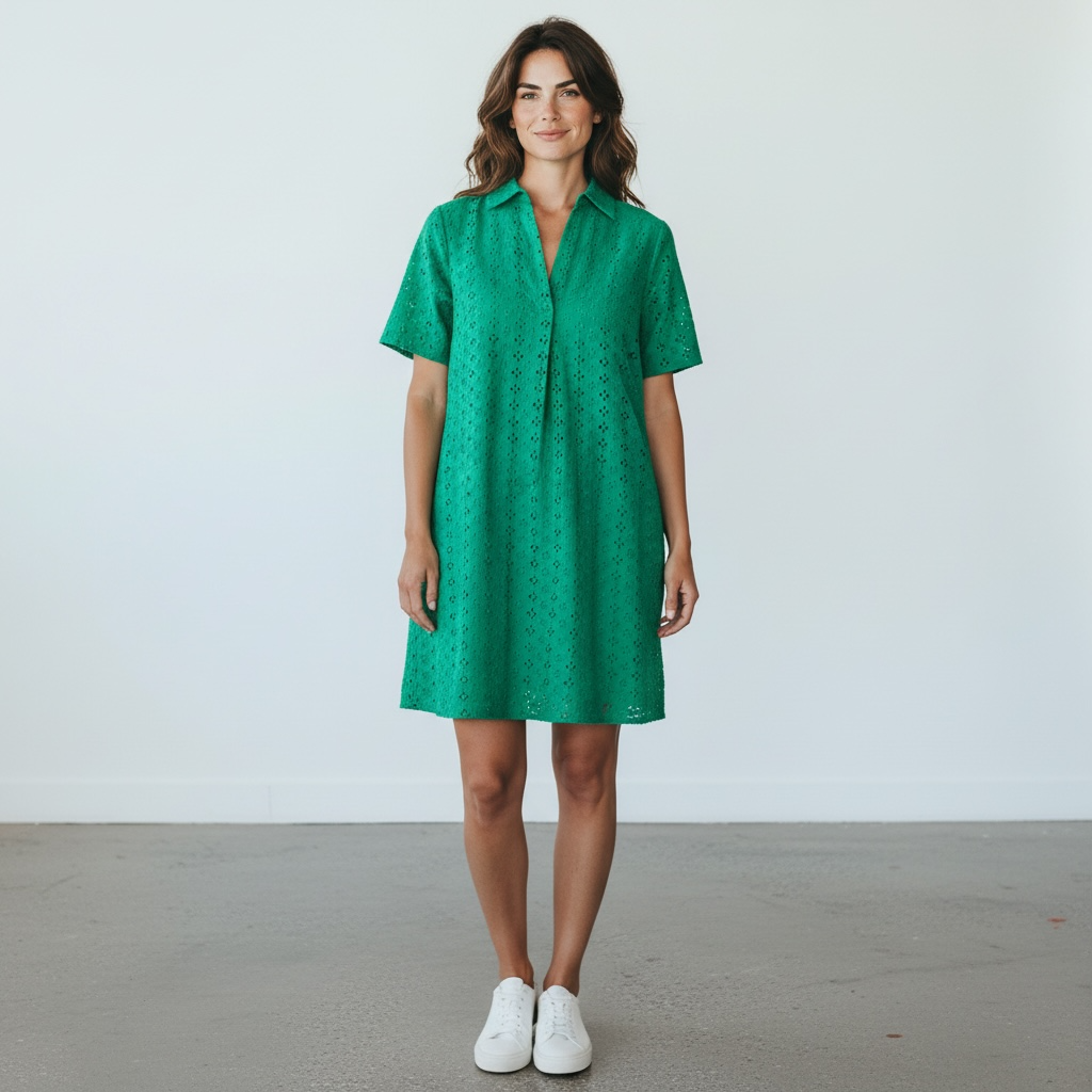 Preston & York Green Eyelet Short Sleeve Dress
