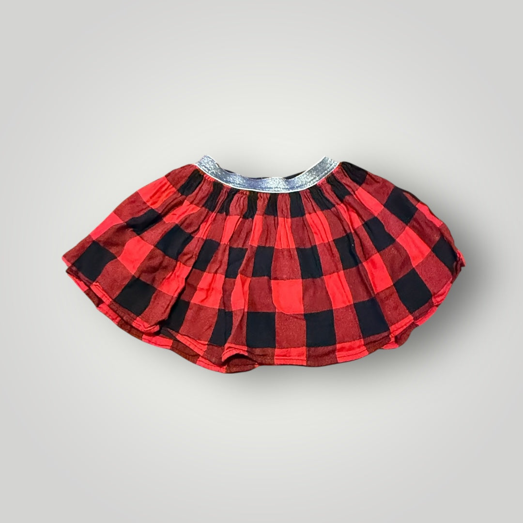 Gap Kids Girls Size Small Red & Black Buffalo Plaid Skirt with Silver Elastic Waist