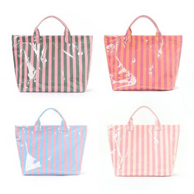 Large Striped Vinyl Tote Bags | 40P595