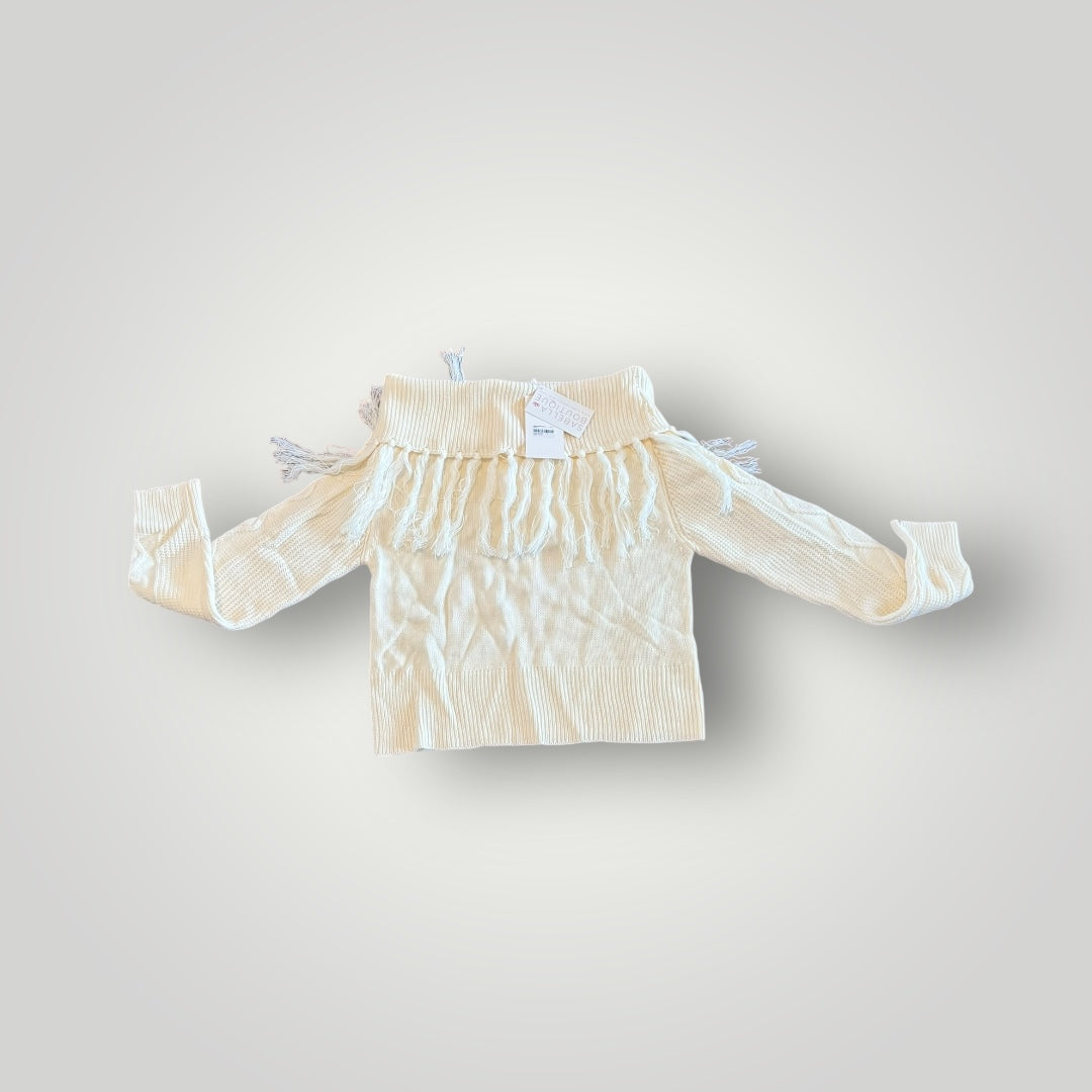 NWT Ninexis Cream Off-Shoulder Fringe Sweater Size Small