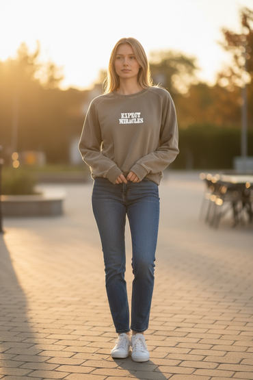 Expect Miracles Sweatshirt Chocolate Brown Puff Print Faith Pullover