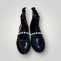 Zara Girls Size 13 Black Patent Leather Ankle Boots with Pearl Strap Detail