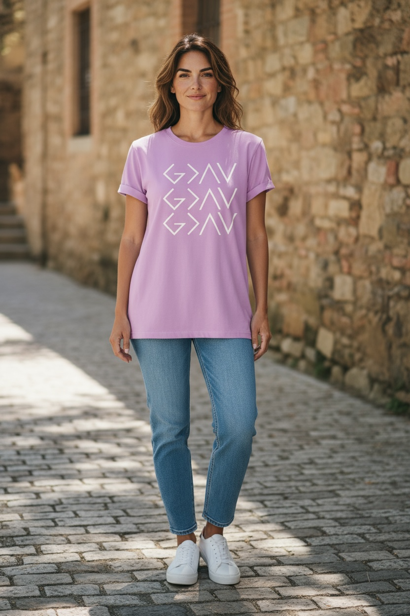 God Is Greater Than the Highs and Lows T-Shirt Lilac Faith Tee