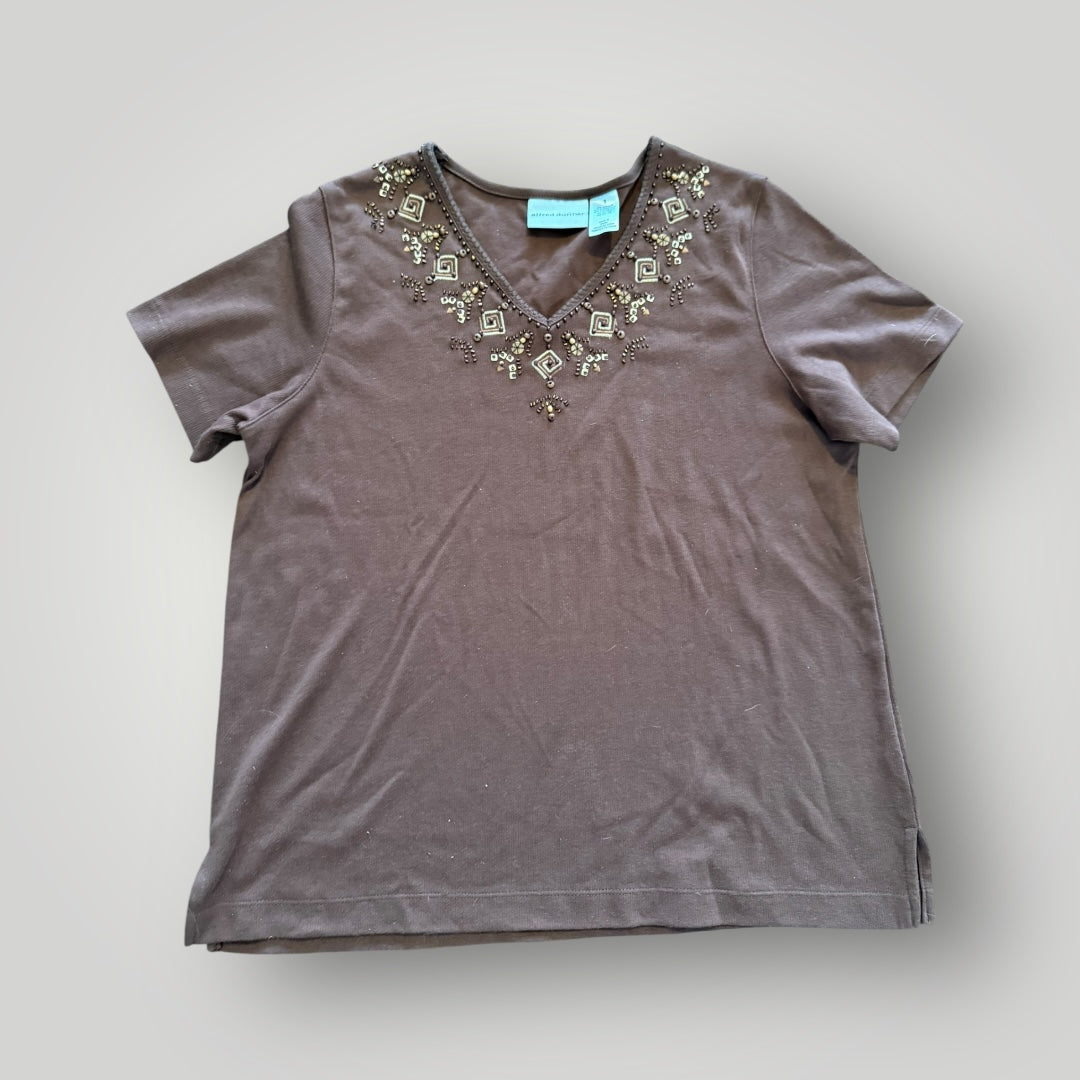 Alfred Dunner Embellished V-Neck Tee Size Small