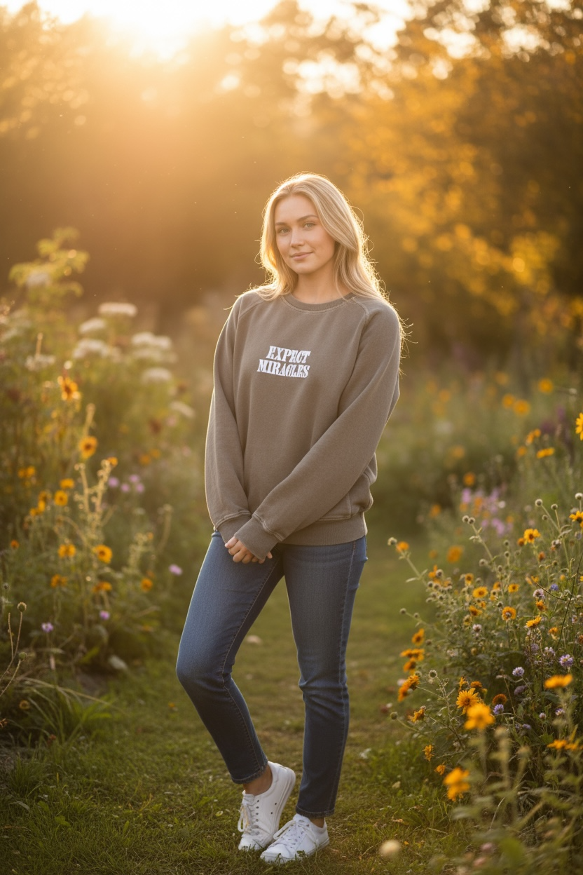 Expect Miracles Sweatshirt Chocolate Brown Puff Print Faith Pullover