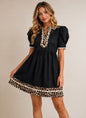 JODIFL Leopard Trim Puff Sleeve Dress