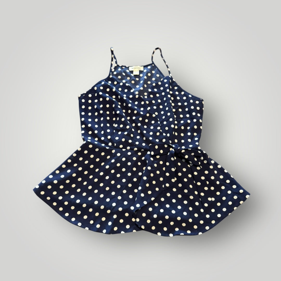 Monteau Navy Polka Dot Peplum Top Size Large