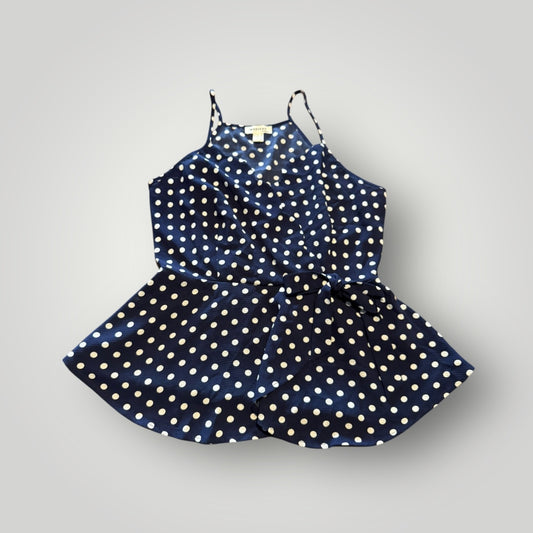 Monteau Navy Polka Dot Peplum Top Size Large