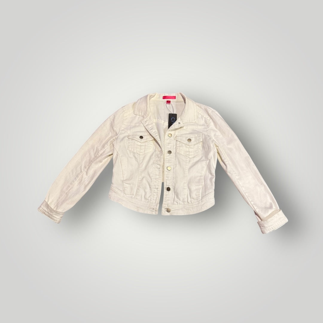 Tinsel Town Cropped Cream Denim Jacket Size Medium