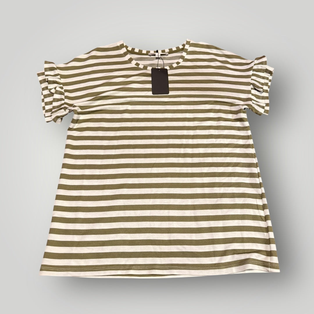 Jane and Delancey Olive Striped Tee Size Medium