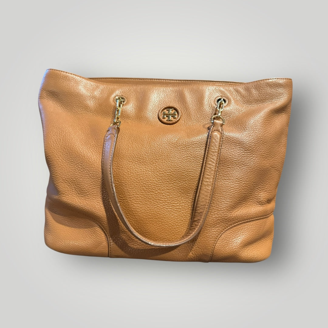 Tory Burch Pebbled Leather Tote in Cognac