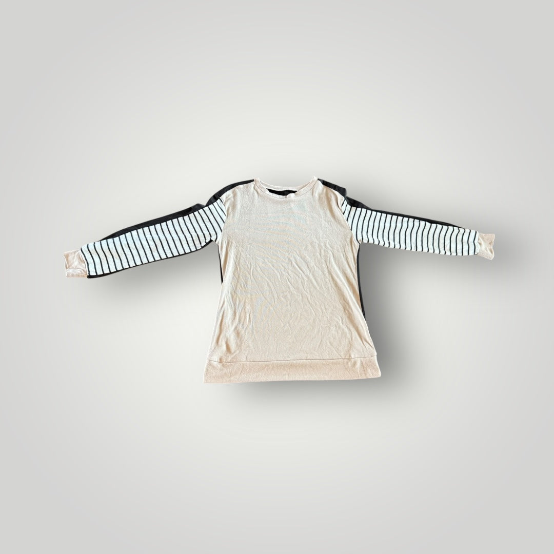 Neutral & Black Striped Sleeve Long Sleeve Top Size Small