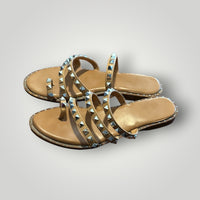 Studded Multi-Strap Nude Slide Sandals Size 9.5