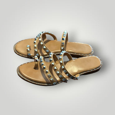 Studded Multi-Strap Nude Slide Sandals Size 9.5