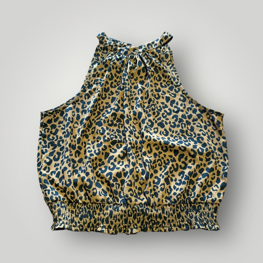 Leopard Print Smocked Hem Halter Top Size Large