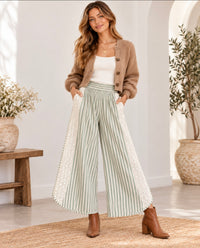 BiBi Striped Eyelet Wide Leg Pants