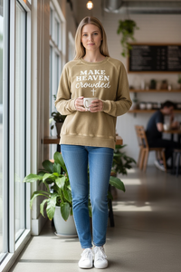 Make Heaven Crowded Sweatshirt Olive Green Faith Pullover by Swanky Revel