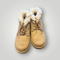 Makalli Tan Faux Suede Fur Lined Lace Up Boots Size 6.5