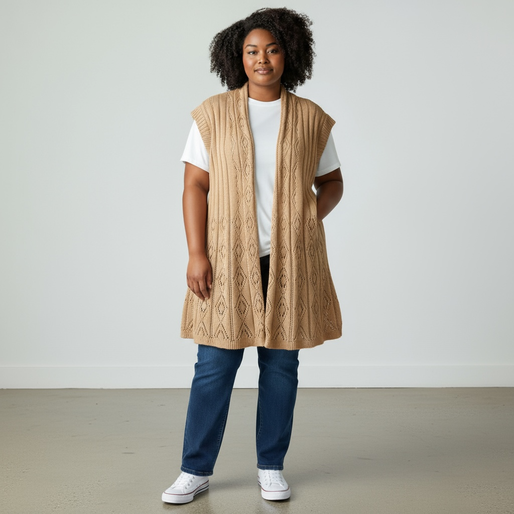 Catherine’s Tan Open Knit Sleeveless Cardigan Size 18/20