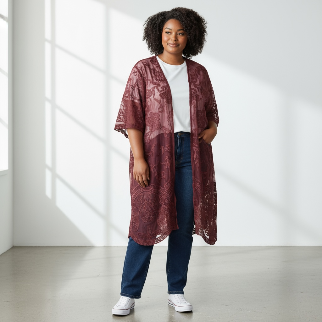 Catherine’s Sheer Embroidered Kimono Size 2X