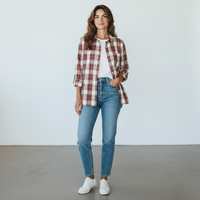 Cremieux Red & White Plaid Button Up Shirt Size 10