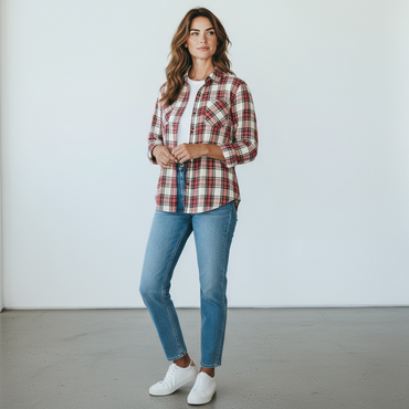 Cremieux Red & White Plaid Button Up Shirt Size 10