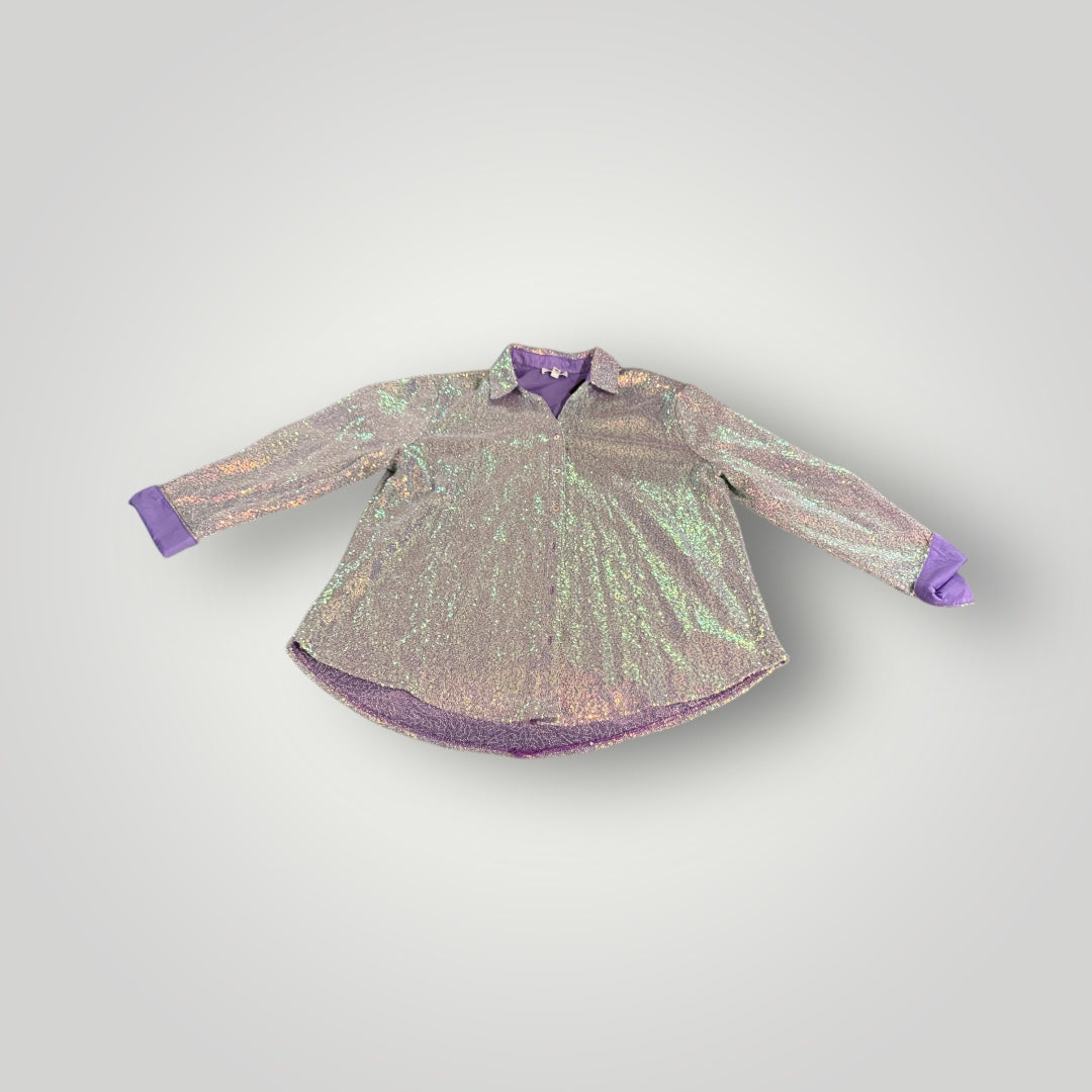 GeeGee Iridescent Lavender Sequin Button Up Top Size Medium