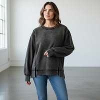 Zenana Acid Wash Exposed Seam Sweatshirt