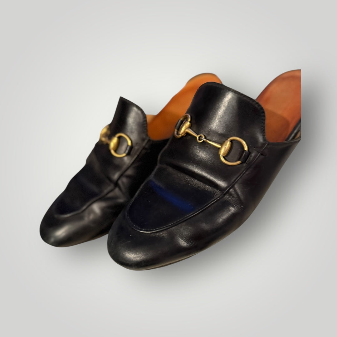 Gucci Princetown Leather Horsebit Mules Black Size 35.5