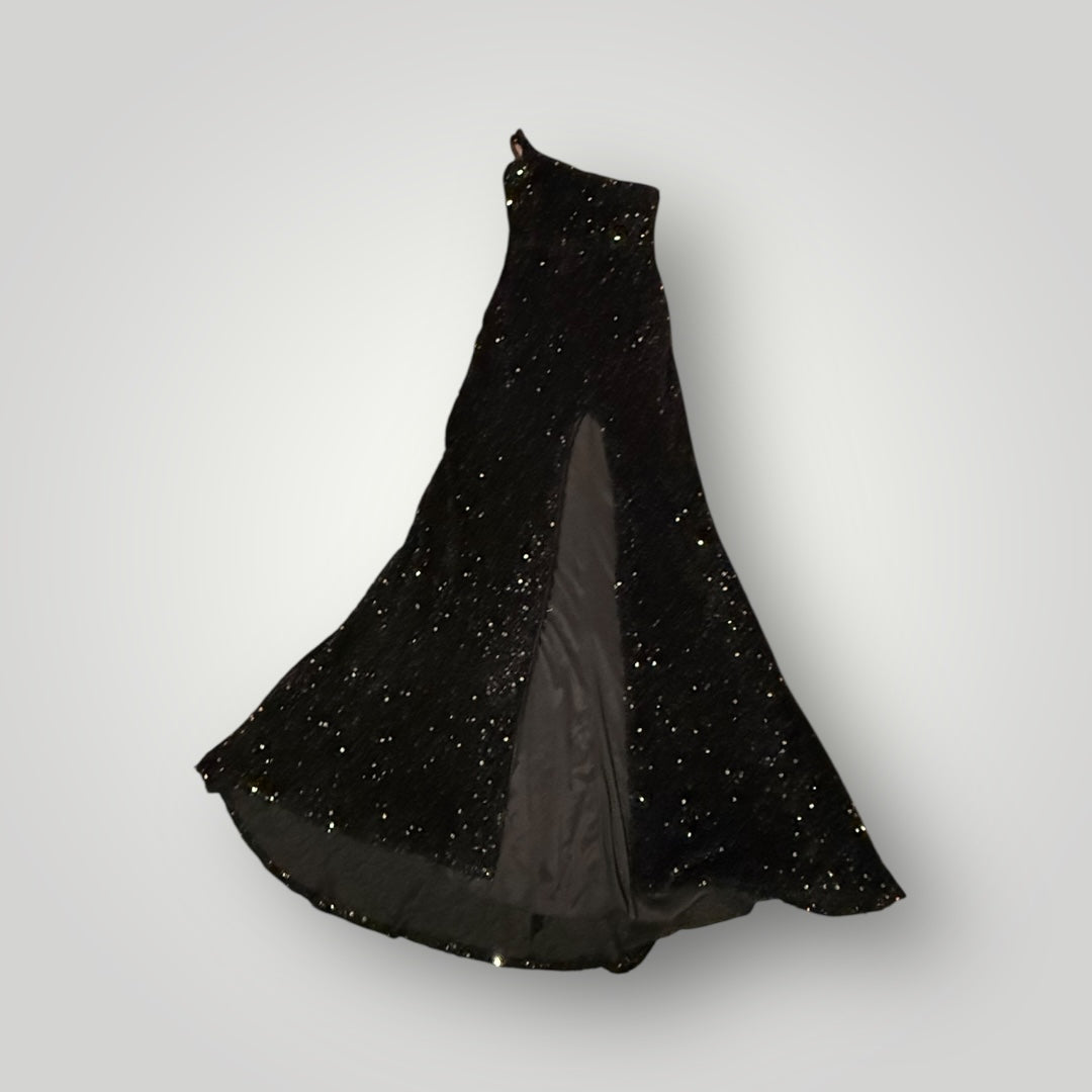 One Shoulder Black Sequin Gown Size 6