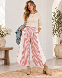 BiBi Striped Eyelet Wide Leg Pants