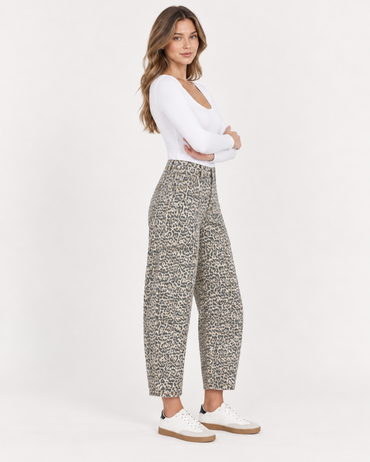 Lovervet High Rise Leopard Print Utility Barrel Jeans