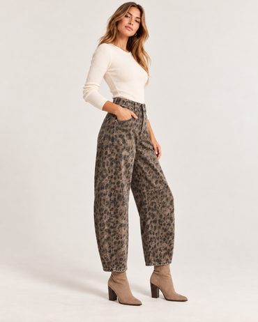 Metamorphosis High-Rise Leopard Utility Barrel Jeans