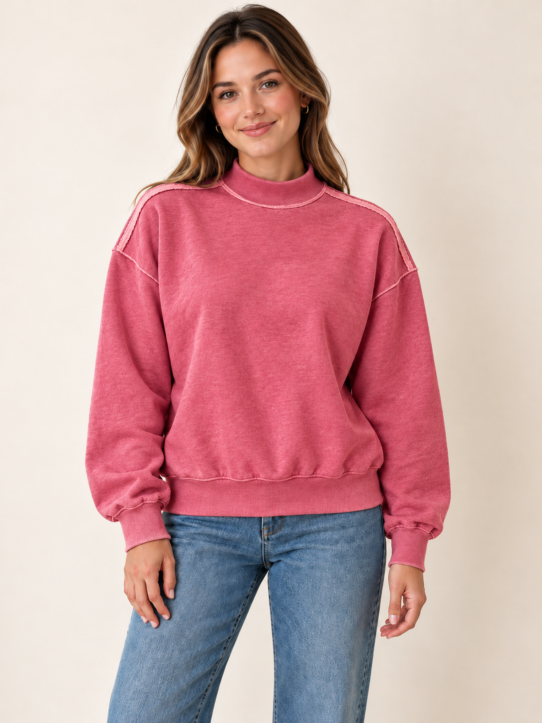 Acid Wash Mock Neck Oversized Sweatshirt
