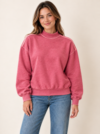 Acid Wash Mock Neck Oversized Sweatshirt