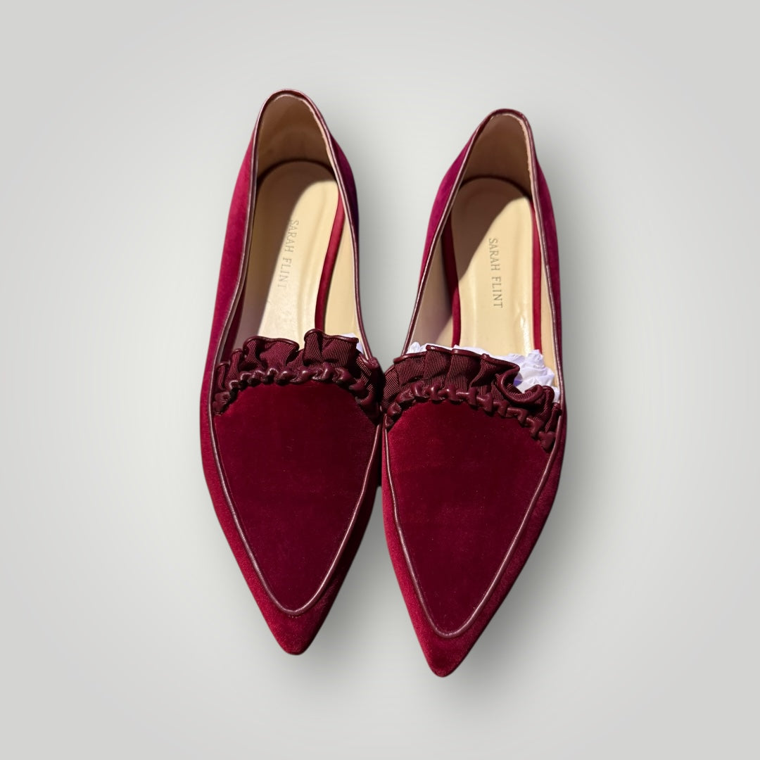 Sarah Flint Red Velvet Pointed-Toe Flats Size 10.5