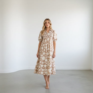 Polka Dot Puff Sleeve Midi Dress