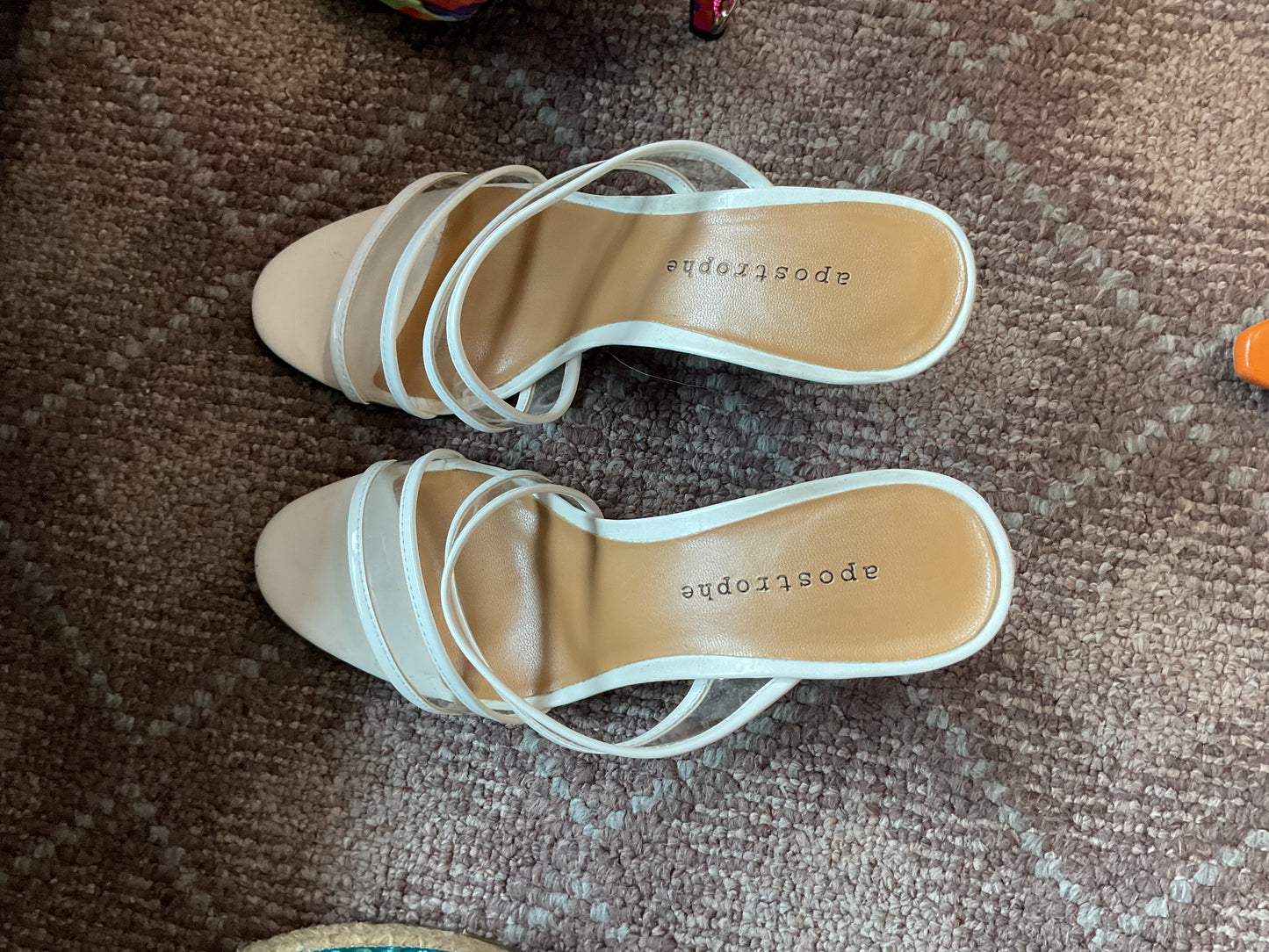 white/clear Apostrophe Strappy Sandals, 6.6