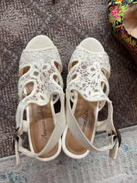 Cream American Eagle Slingback Wedge Sandals, 6
