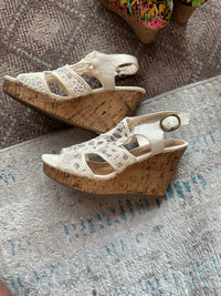 Cream American Eagle Slingback Wedge Sandals, 6