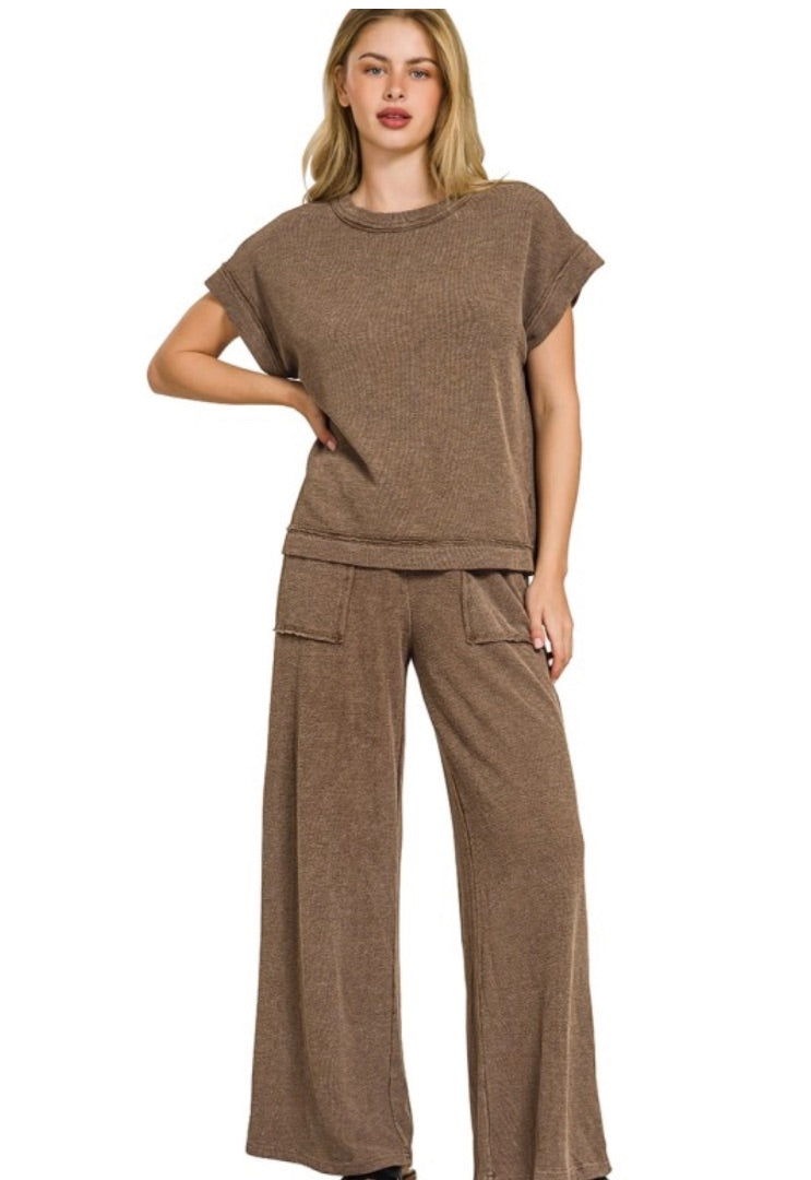 Brown Zenana Pant set Outfit, Large