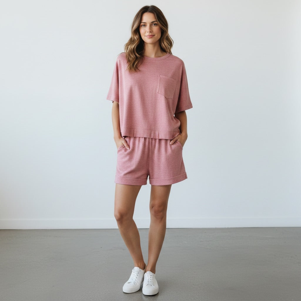 H Red Zenana Shorts Set Outfit, Medium
