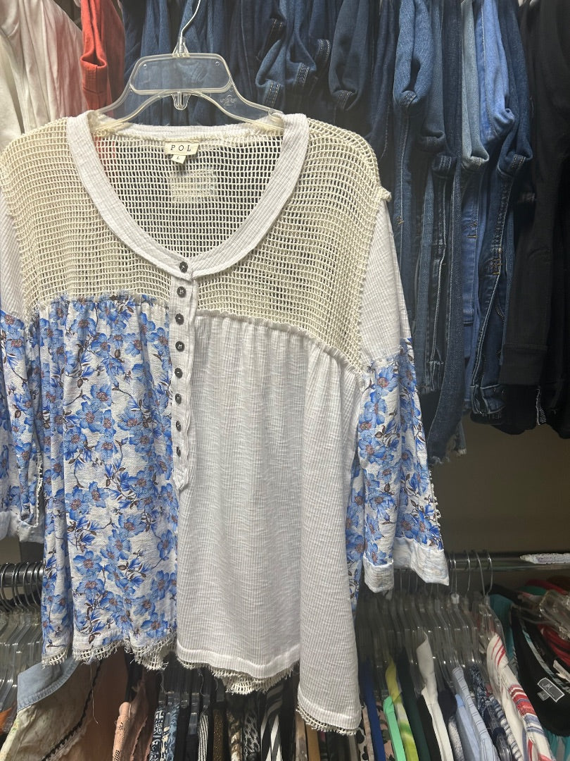 Blue White POL Women-Tops, Large